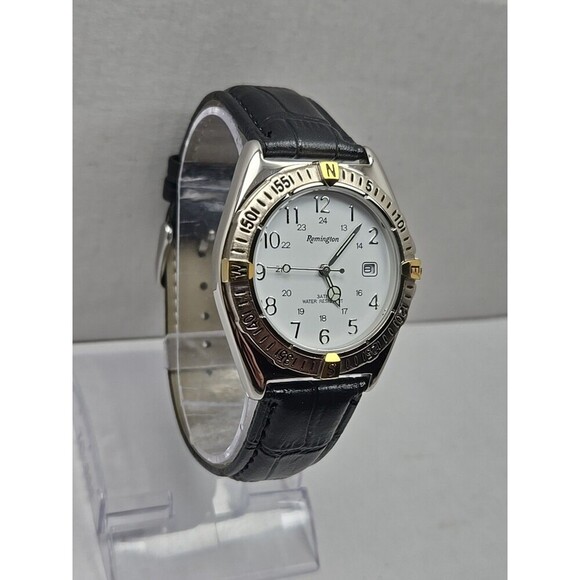 Remington 38 096 Men Quartz Compass Bezel Watch White Dial Date New Battery 3ATM - Picture 3 of 11